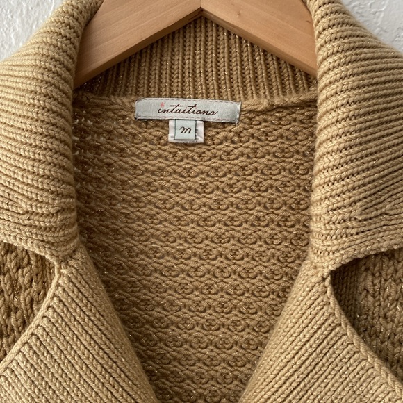 Camel / Tan color Cardigan Sweater with gold shine. Size Medium. - Picture 2 of 8